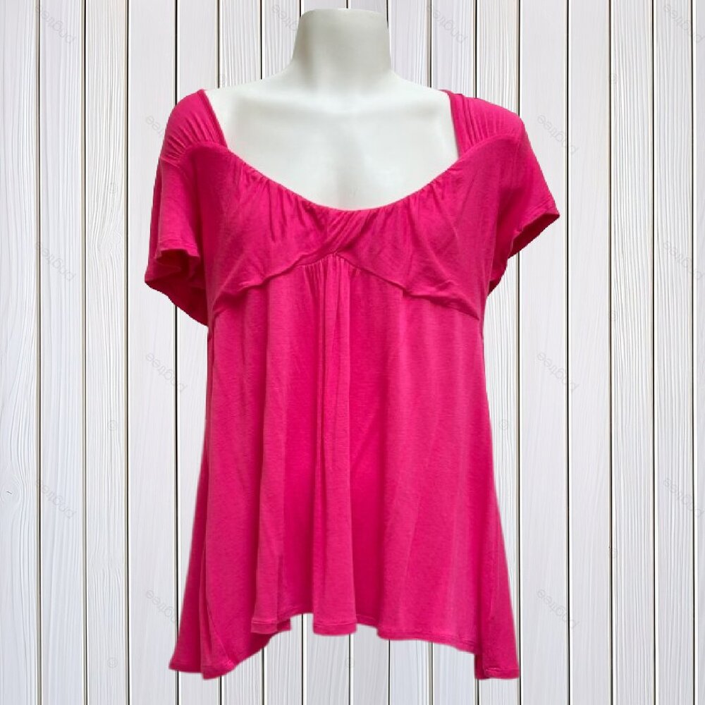 ONE WORLD Short Sleeve Hot Pink Fuchsia Top